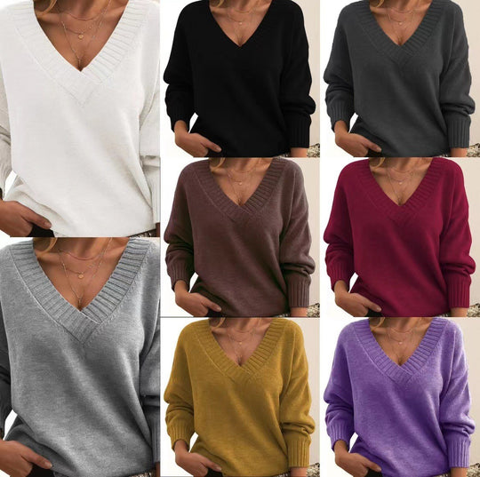 Damen nan Oversized V-Ausschnitt Strickpullover mit gerippten Bündchen Shop Nory