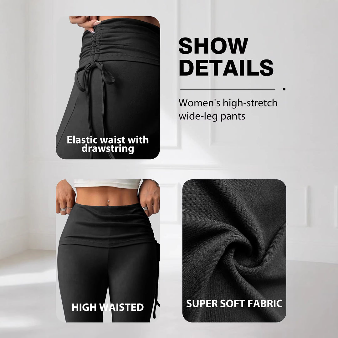 Damen High-Waist Flared-Yogahose mit seitlicher Raffnaht und Kordelzug Shopy Nory