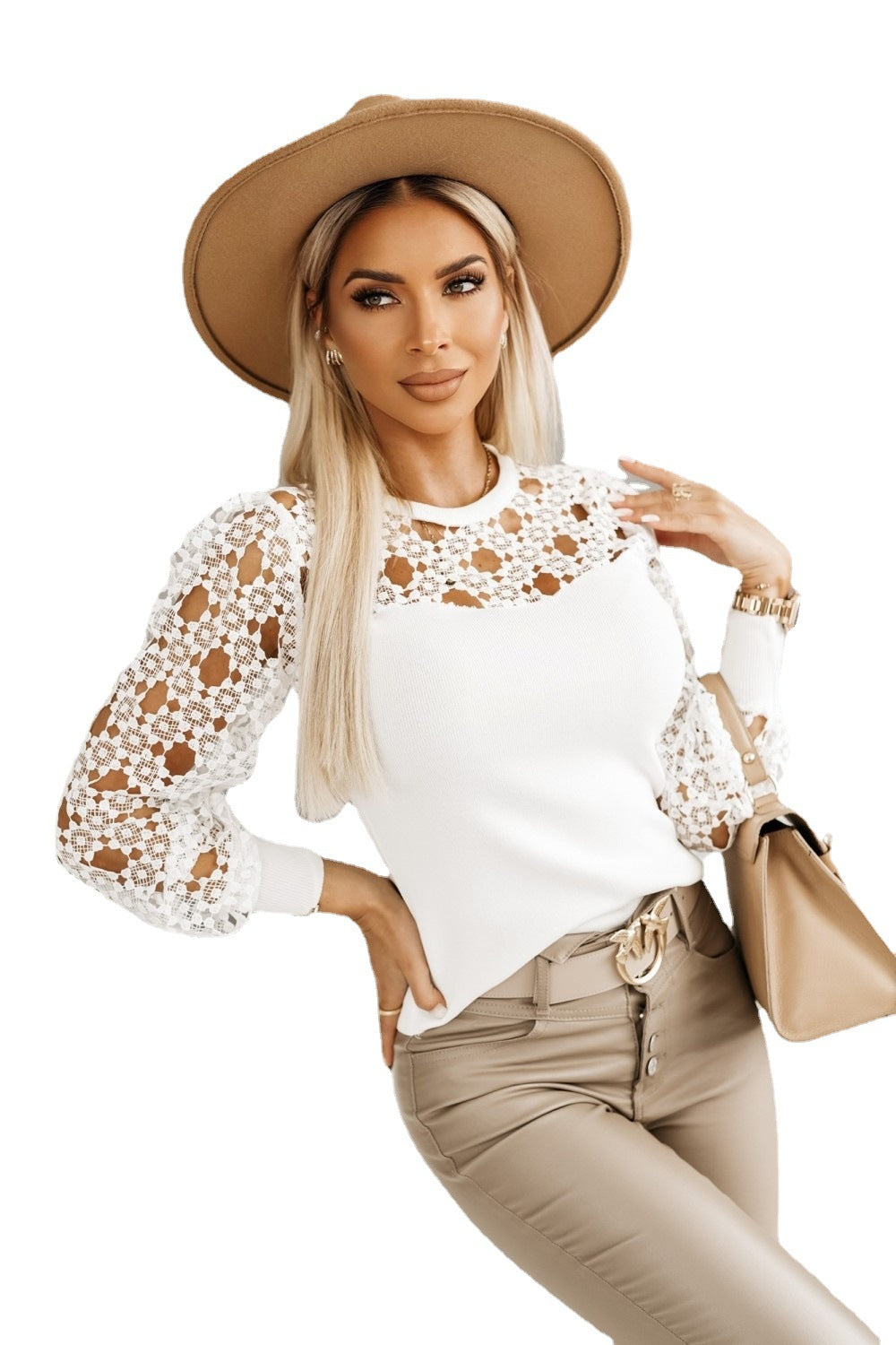 Damen Bluse mit eleganten Spitzenärmeln