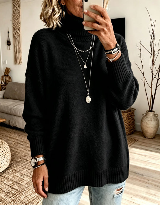 Damen Oversize Rollkragenpullover aus Feinstrick mit gerippten Bündchen und überschnittener Schulter Shop Nory