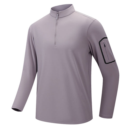 Herren Funktionelles Langarm-Trainingstop mit Stehkragen und Reißverschluss-Ärmeltasche Shop Nory
