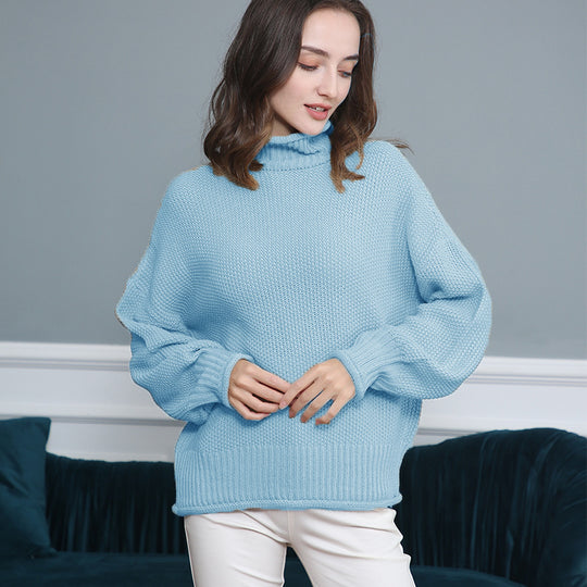 Damen Grobgestrickter Rollkragenpullover mit Ballonärmeln Shop Nory