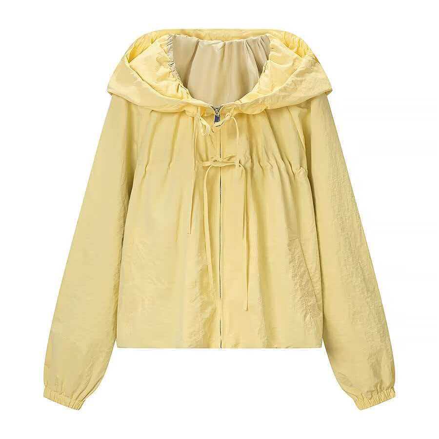 Damen Leichte Kapuzen-Boxy-Übergangsjacke mit Tunnelzug und elastischen Bündchen Shop Nory