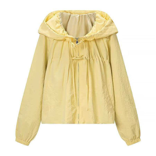 Damen Leichte Kapuzen-Boxy-Übergangsjacke mit Tunnelzug und elastischen Bündchen Shop Nory