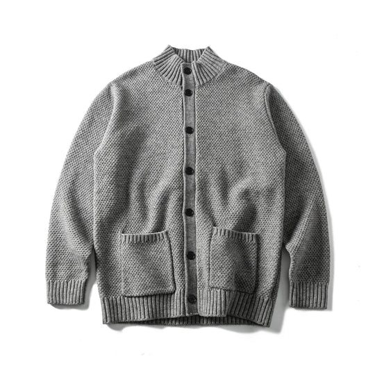 Damen Grobstrick-Cardigan mit hohem Rippkragen, Knopfleiste und aufgesetzten Taschen Shop Nory