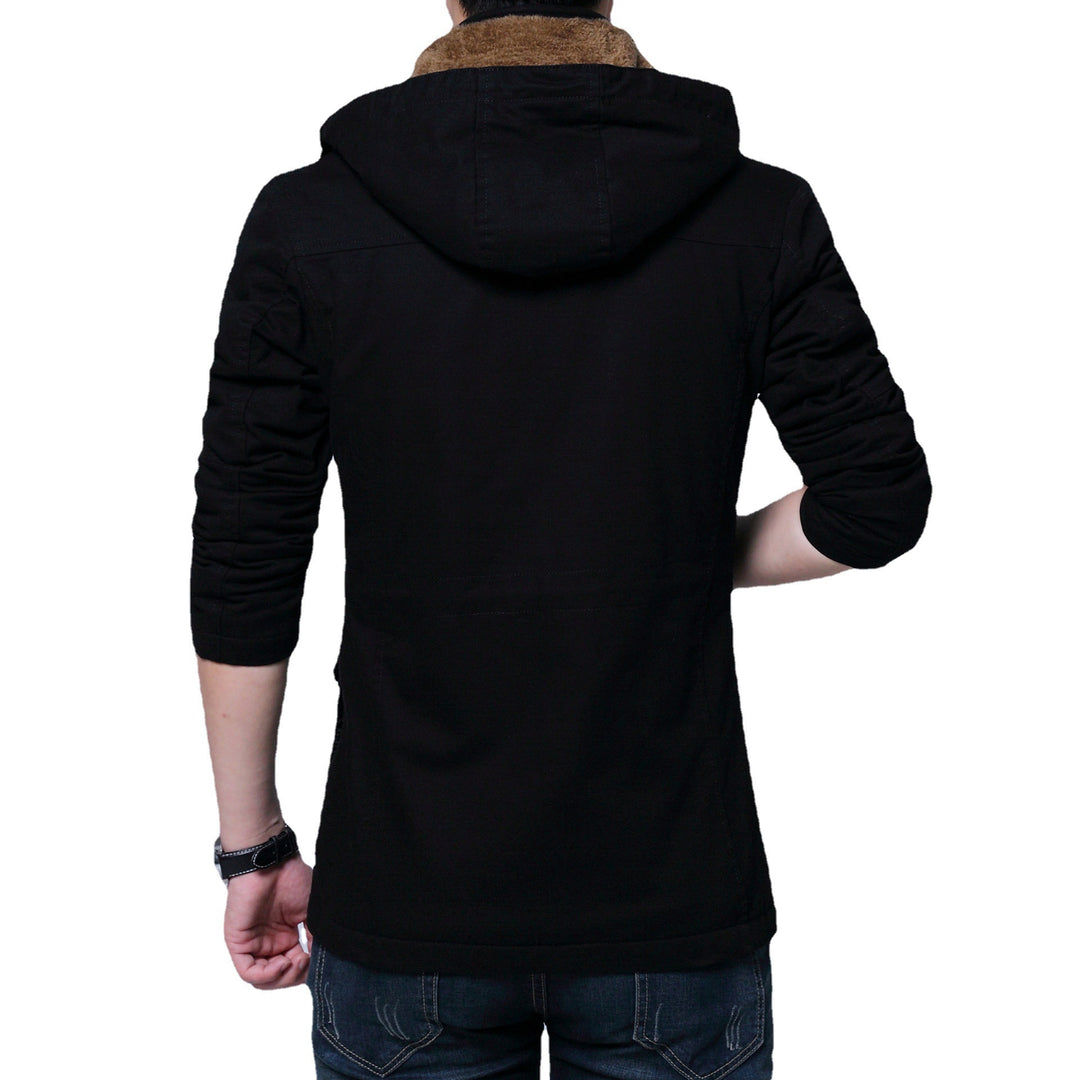 Herren Canvas-Parka mit gefütterter Kapuze, Multifunktions-Taschen und verdecktem Reißverschluss Shop Nory