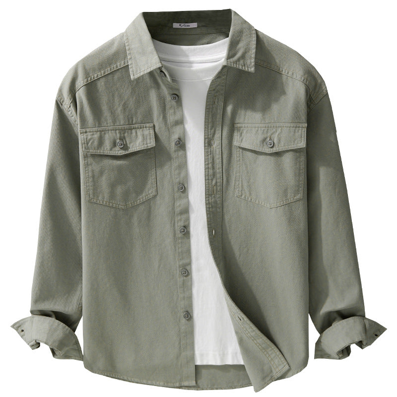 Herren Twill-Overshirt im Worker-Stil mit doppelten Brustklappen und Relaxed-Fit Shop Nory
