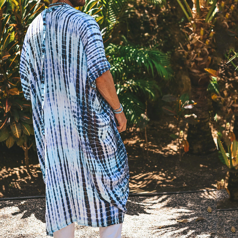 Herren Langer Strandkaftan im Batik-Look aus leichtem Viskose‑Mix Shop Nory