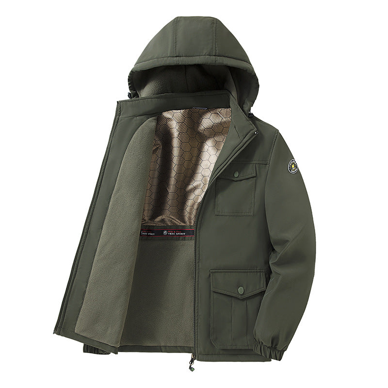 Herren Winddichter Fleecegefütterter Parka mit Kapuze und Multifunktionstaschen Shop Nory