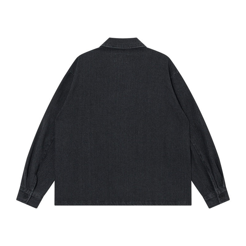 Herren Kurz geschnittene Denim-Chorejacke im Boxy-Blousonstil mit chinesischer Knebelknopfleiste Shop Nory