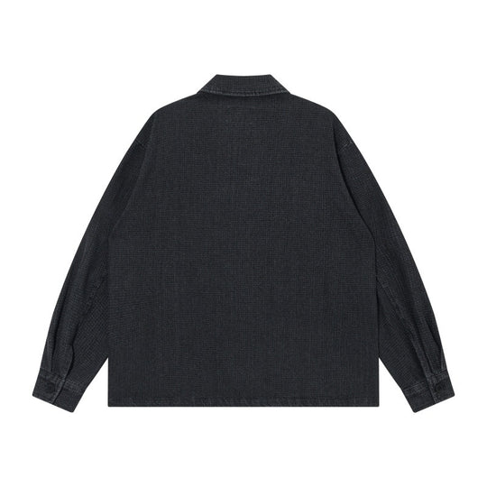 Herren Kurz geschnittene Denim-Chorejacke im Boxy-Blousonstil mit chinesischer Knebelknopfleiste Shop Nory