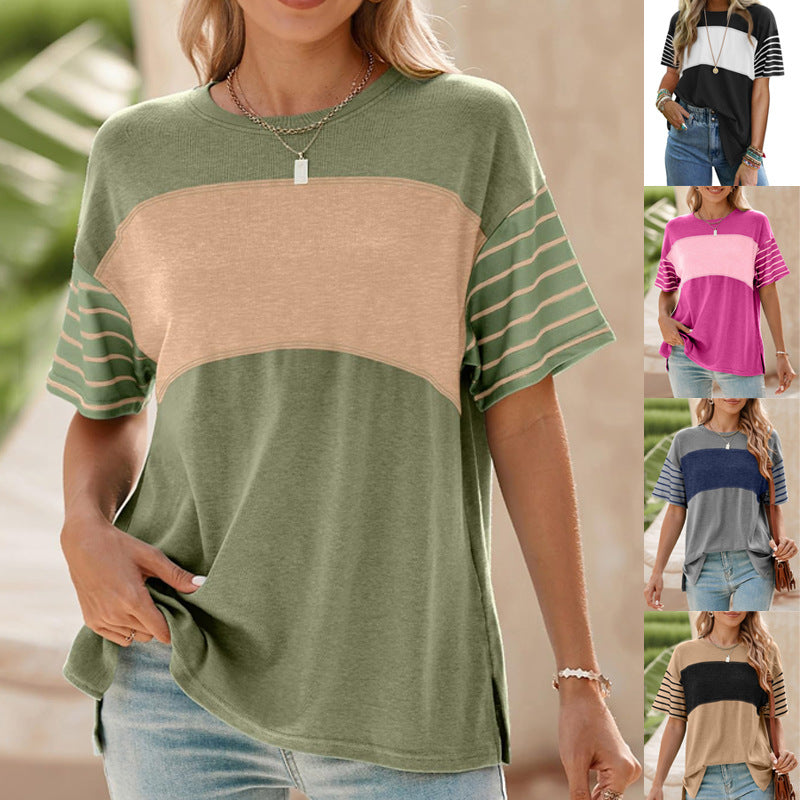 Damen Oversize-Shirt mit Kontrastpaneel, gestreiften Ärmeln und Seitenschlitzen Shop Nory