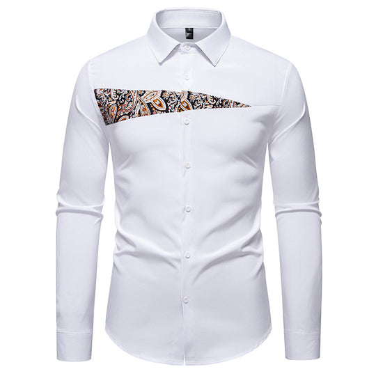 Herren Slim-Fit Business-Hemd mit Paisley-Brustpasse und Kentkragen Shop Nory
