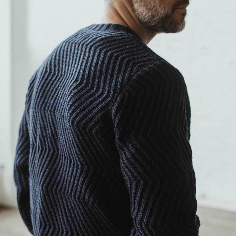 Herren Grobgestrickter Strickpullover mit Zickzack-Struktur und Rundhalsausschnitt Shop Nory