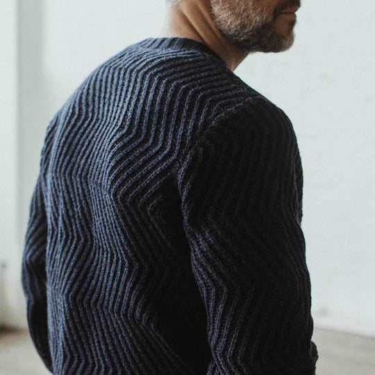 Herren Grobgestrickter Strickpullover mit Zickzack-Struktur und Rundhalsausschnitt Shop Nory