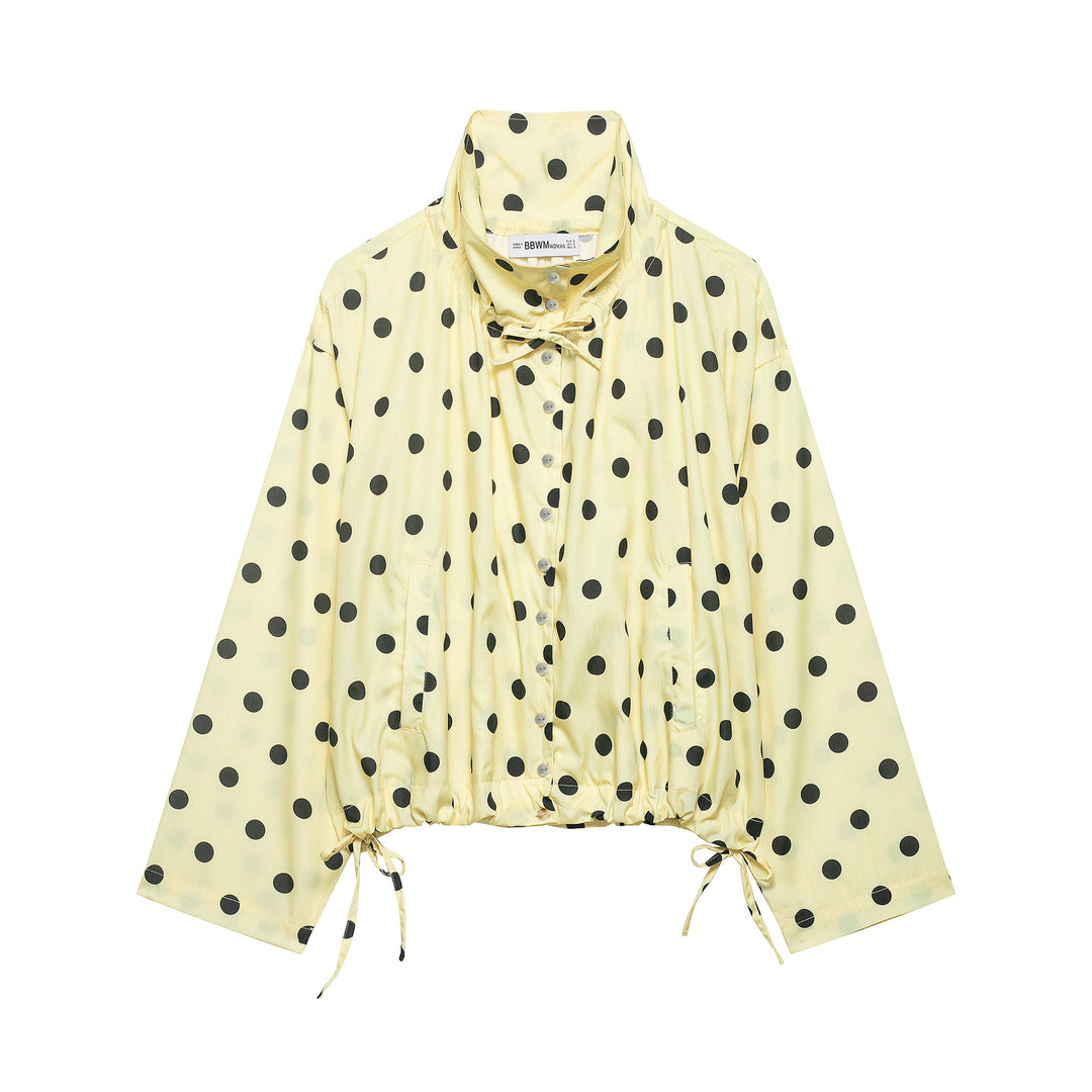 Damen Leichte Bluse im Polka‑Dot‑Design mit Stehkragen, Tunnelzugsaum und Knopfleiste Shop Nory
