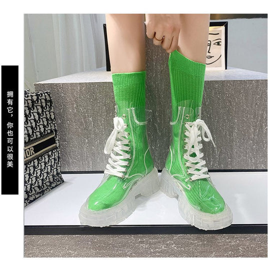 Damen trendige Stiefeletten im transparenten Design mit knalligem Detail