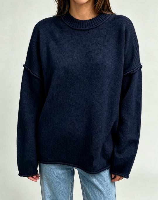 Damen Oversize-Boxy-Pullover mit kurzem Stehkragen und dekorativer Kantennaht Shop Nory