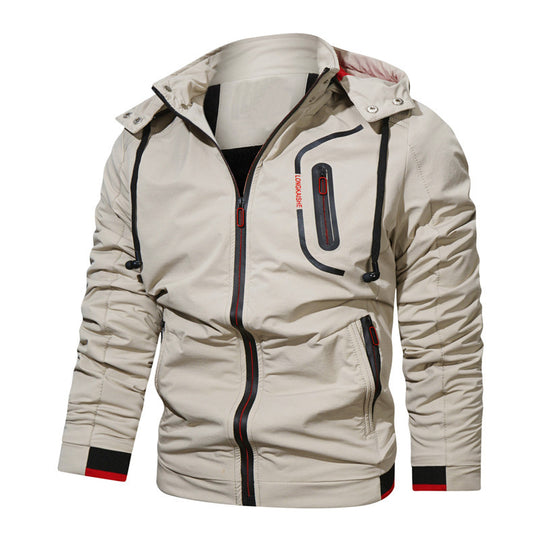 Herren leichte Kapuzen-Übergangsjacke mit wasserabweisender Oberfläche, verdeckten Reißverschlüssen und raffinierten Raffärmeln Shop Nory