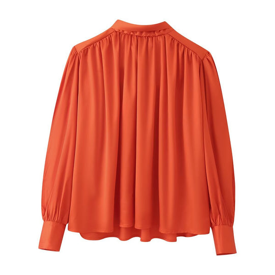 Damen Fließende Satin-Bluse mit geraffter Rückenpartie und Ballonärmeln Shop Nory