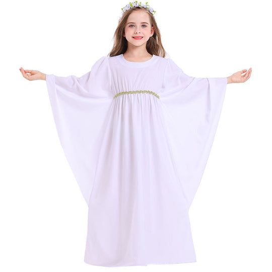Mädchen märchenhaftes Kleid mit weitem Ärmeln und floralem Gürtel Shop Nory