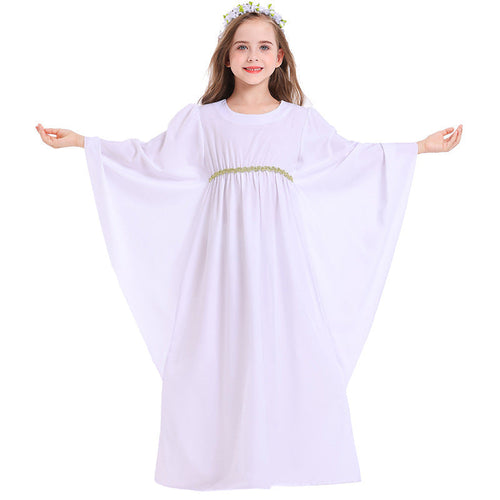 Mädchen märchenhaftes Kleid mit weitem Ärmeln und floralem Gürtel Shop Nory