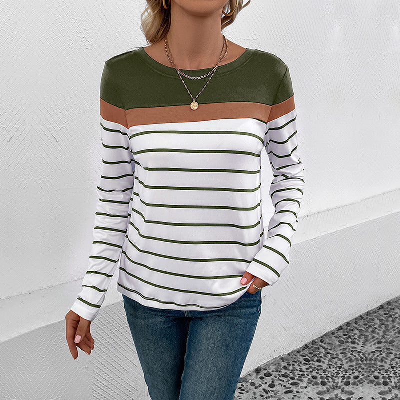 Damen Langarm-Shirt mit Streifenmuster, kontrastierender Passe und legerer Silhouette Shop Nory