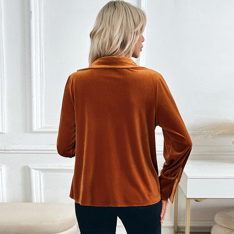 Damen Samtbluse mit Wasserfallkragen und Ballonärmeln Shop Nory