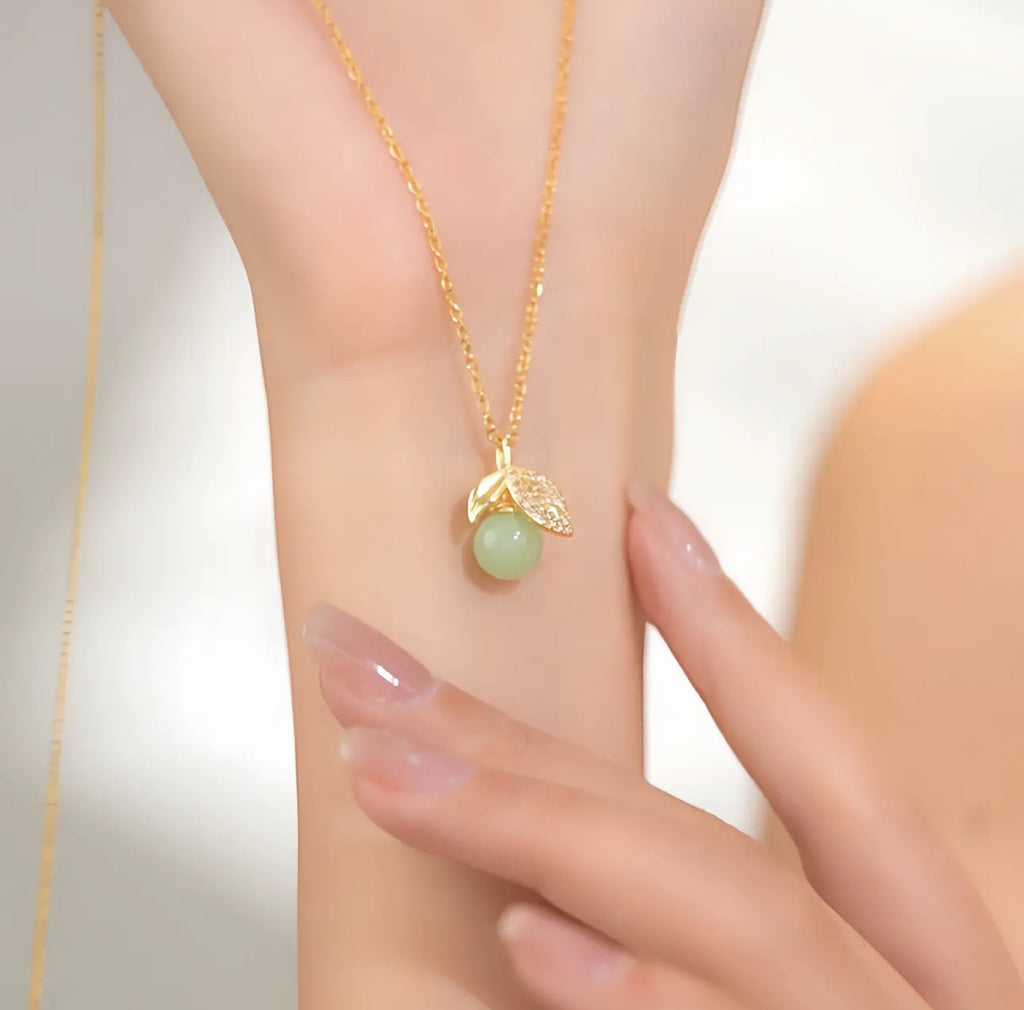 Damen Blätter-inspirierten Edelstein Anhänger Halskette Shop Nory