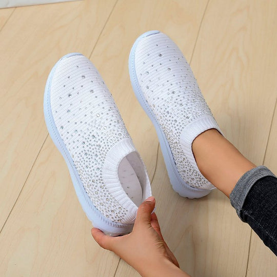 Damen Strick-Slip-On-Sneaker mit elastischem Schaft und Ziersteinen Shop Nory