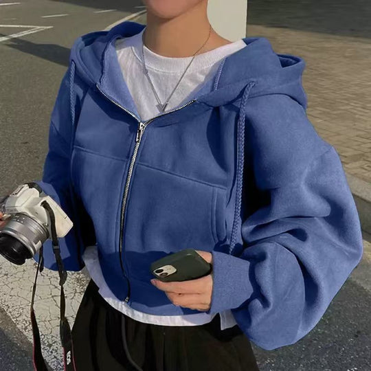 Damen Cropped Hoodie mit Reißverschluss und lässigem Stil