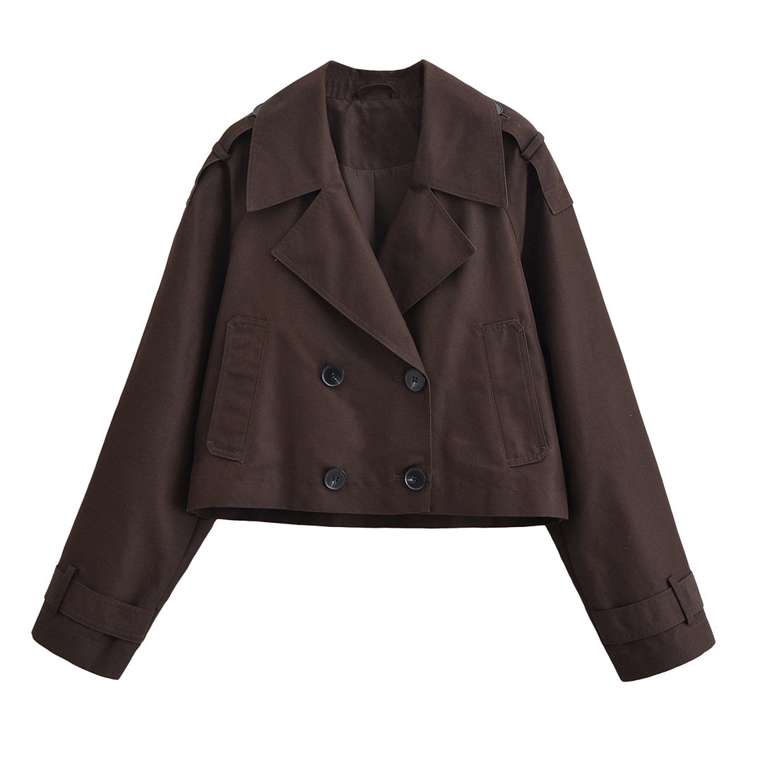 Damen Cropped Manteljacke im Trenchstil mit doppelreihiger Knopfleiste und Schulterklappen Shop Nory