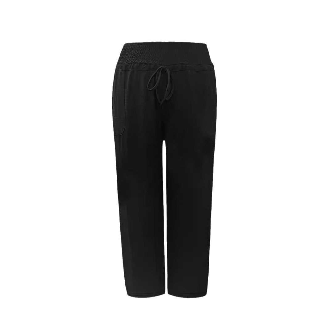 Damen Weite Leinenoptik‑Palazzohose mit hohem Smokbund, Kordelzug und Seitentaschen Shop Nory