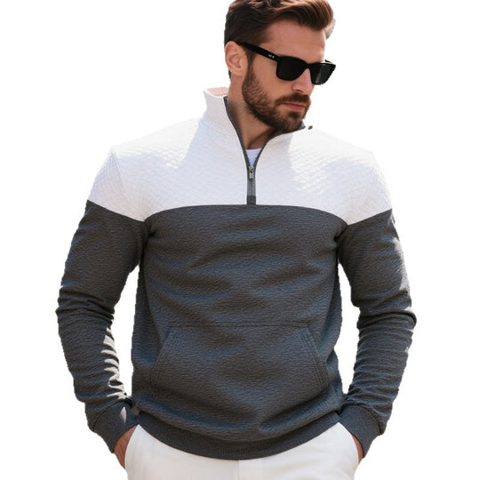 Herren nan gestepptes Sweatshirt mit Stehkragen, Halbreißverschluss und Kängurutasche Shop Nory