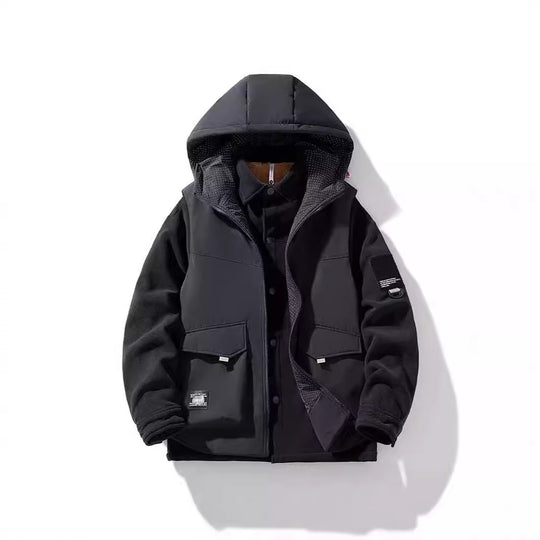 Herren Hybrid-Steppjacke mit Kapuze und Fleece-Ärmeln, Utility-Parka Shop Nory