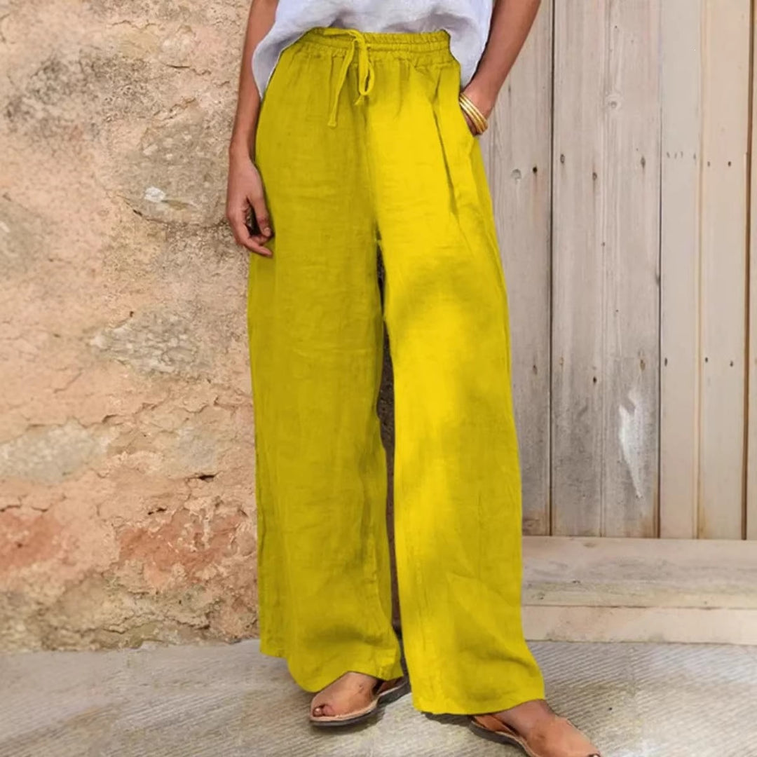 Damen Hochgeschnittene Leinenpalazzo-Hose mit Kordelzug und weitem Bein Shop Nory