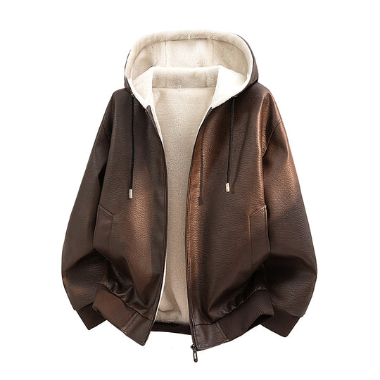 Damen Modische Kunstlederjacke mit Teddyfutter Shop Nory