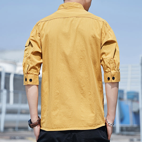 Herren Overshirt‑Hemdjacke im leichten Canvas‑Look mit aufgesetzten Fronttaschen und verkürzten Ärmeln Shop Nory