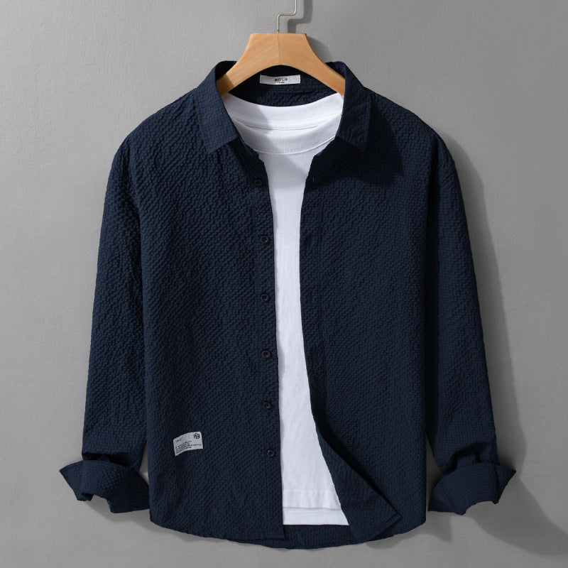 Herren Struktur-Leichthemd im Layering-Style mit Crinkle-Optik und gerundetem Saum Shop Nory