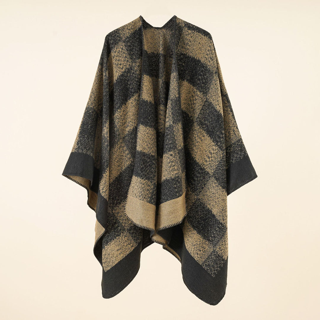 Damen Vielseitiger Wollmix-Überwurf im kastigen Kimono-Fall mit großflächigem Karojacquard Shop Nory