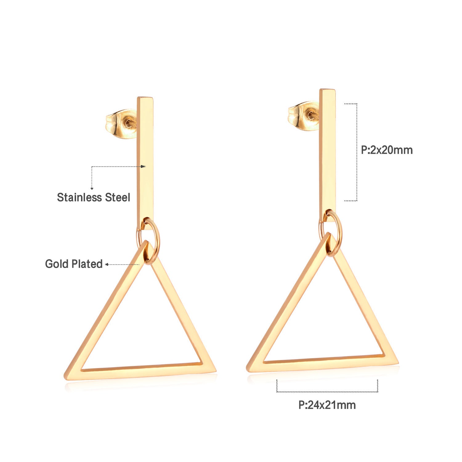 Damen Ohrringe mit elegantem, doppellagigem Rechteckdesign aus Edelstahl und goldplattierter Oberfläche Shop Nory