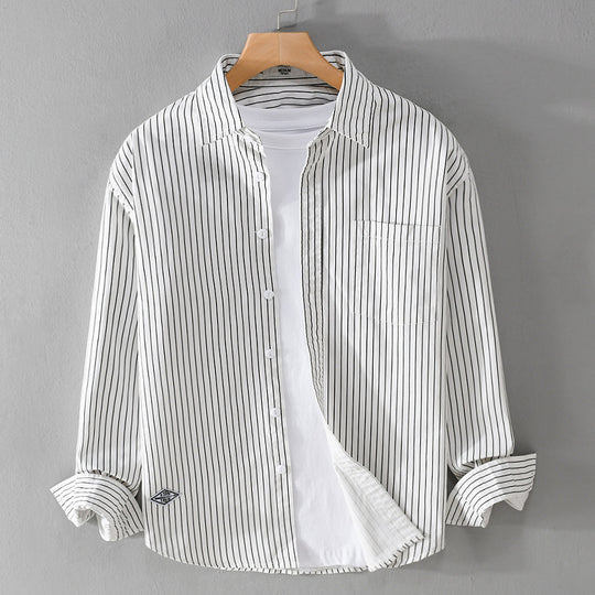 Herren Vertikalgestreiftes Relaxed-Fit Hemdjacken-Overshirt aus leichtem Baumwollmix Shop Nory