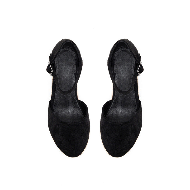 Damen Wedge-Sandalen mit eleganten Riemen und Raffia-Details Shopnory