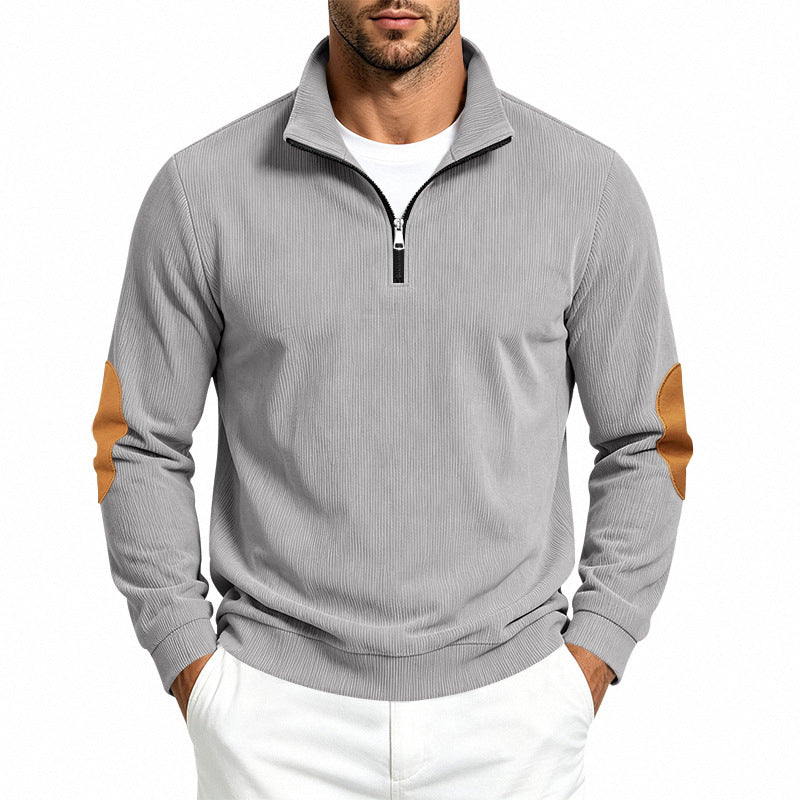 Herren Feinstrick-Halbzip-Pullover mit Cordstruktur und Kontrast-Ellbogenpatch Shop Nory