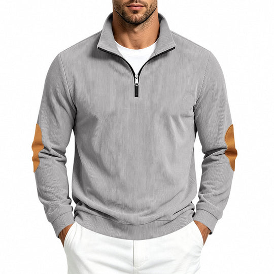 Herren Feinstrick-Halbzip-Pullover mit Cordstruktur und Kontrast-Ellbogenpatch Shop Nory