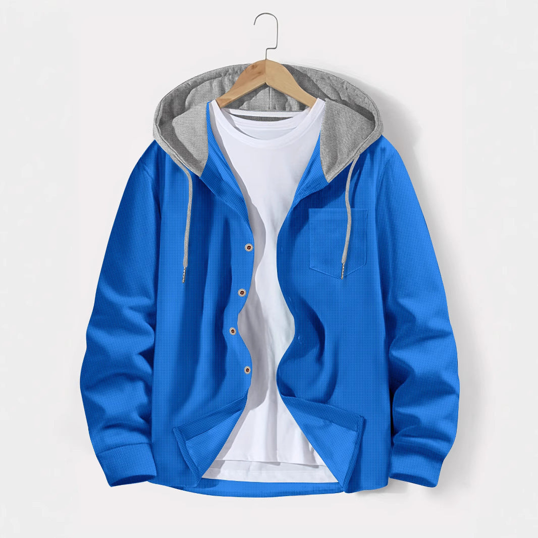 Herren nan leichtes Utility-Hoodie-Überhemd mit Kontrastkapuze, Knopfleiste und Brusttasche Shop Nory