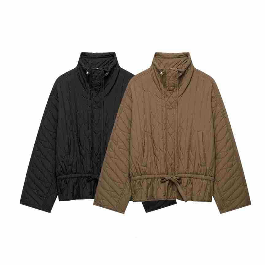 Damen Kurz-Steppjacke mit hohem Stehkragen, Tunnelzug-Taillierung und Oversize-Ärmeln Shop Nory
