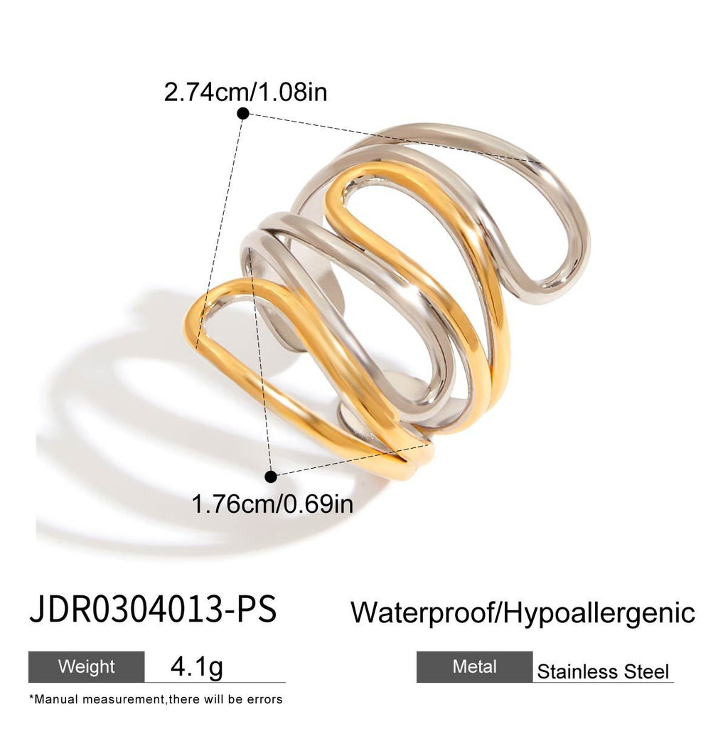 Damen Offener Ring mit innovativem zweifach geschwungenem Design aus hypoallergenem Edelstahl Shop Nory