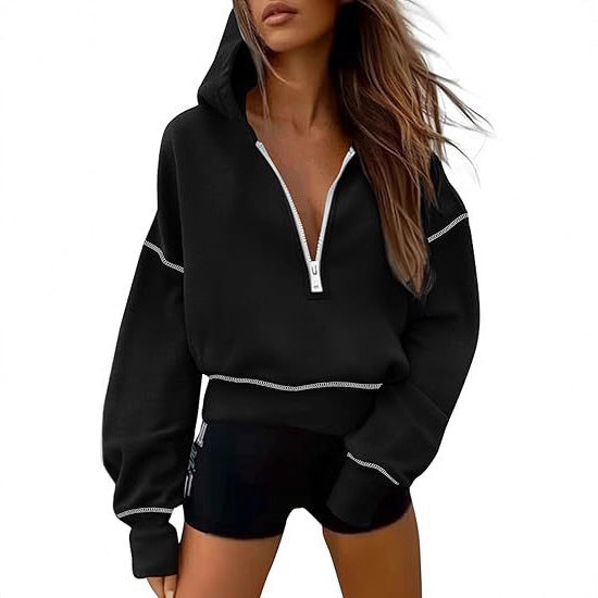 Damen Modischer Kapuzenpullover mit durchgehendem Reißverschluss
