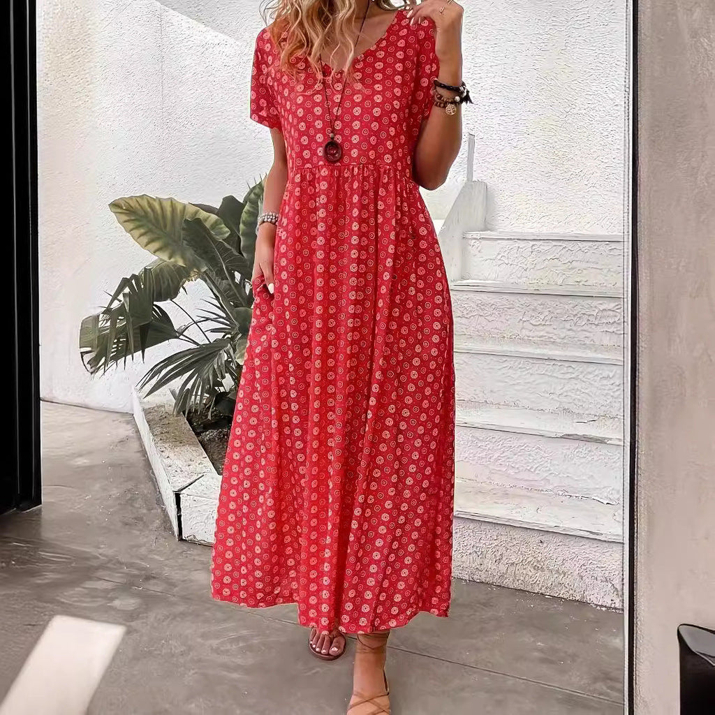 Damen Maxikleid mit floralen Mustern und lässiger Taillierung